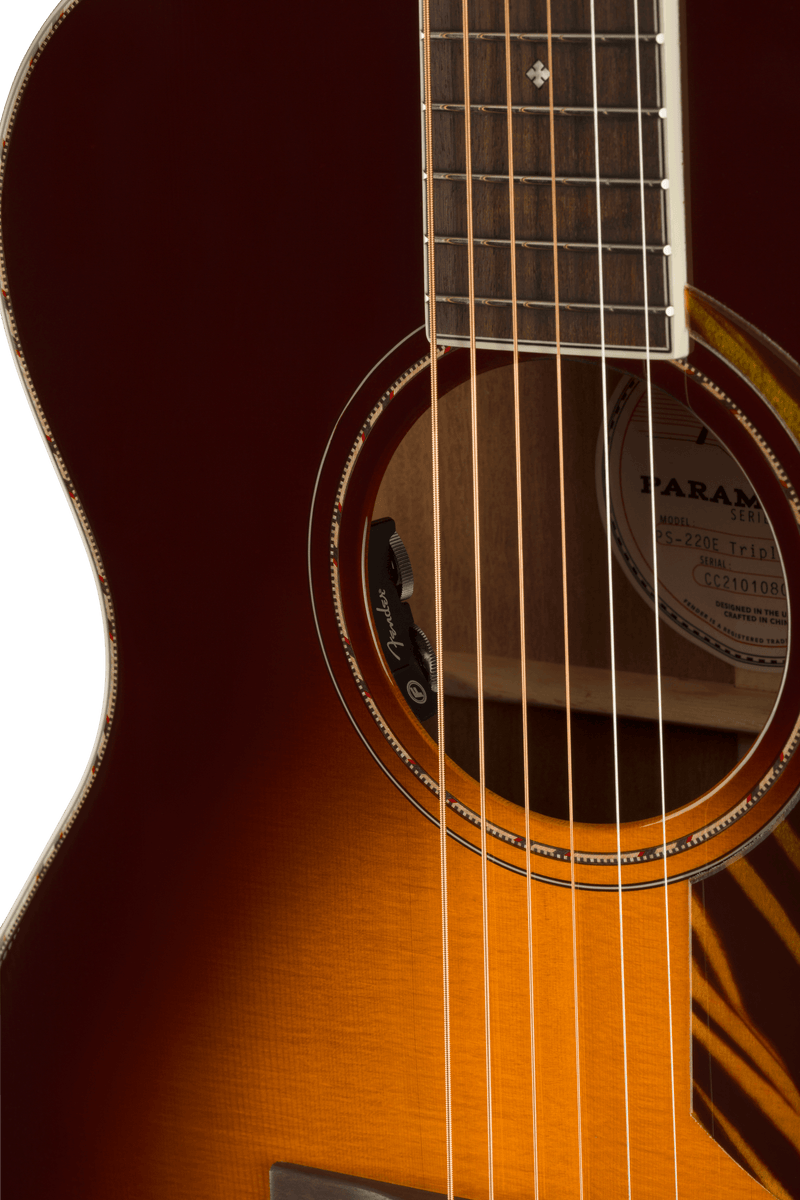 Fender PO-220E Orchestra 3-Tone Vintage Sunburst Acoustic Guitar with Case
