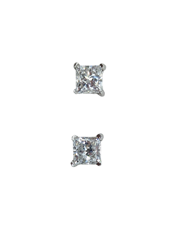 2.04 Carat Princess Cut Diamond Stud Earrings