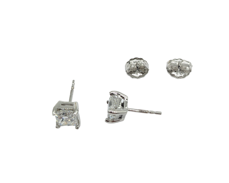 2.04 Carat Princess Cut Diamond Stud Earrings